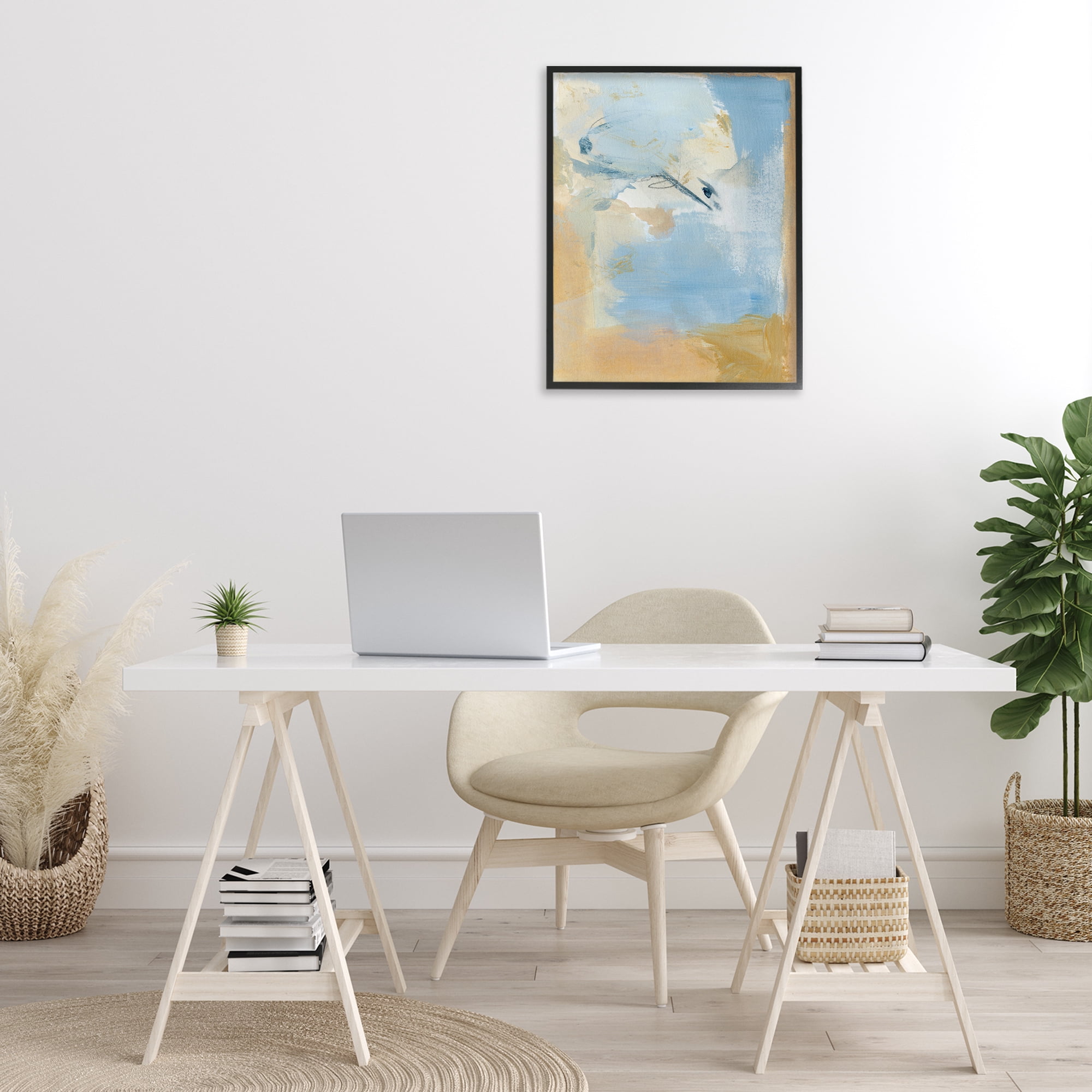 Stupell Industries Distressed Gold & Blue Abstract Painting Black Framed Art Print Wall Art, 24 x 30