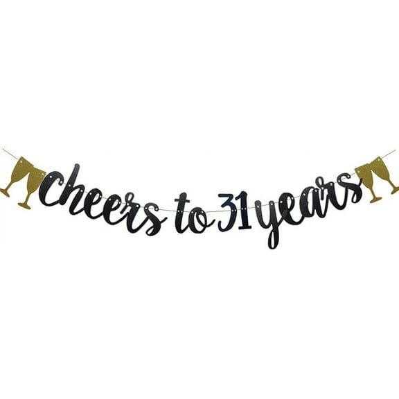 Cheers To 31 Years Banner,,Black Paper Glitter Party Decorations For 31ST Wedding Anniversary 31 Years Old 31ST Birthday Party Supplies Letters Black