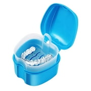 Denture Case, Denture Bath Box Case Dental Orthodontic Retainer, False Teeth Storage Case Box with Strainer (Sky-blue)