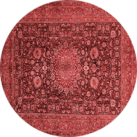 Ahgly Company Indoor Round Medallion Red Traditional Area Rugs, 3' Round