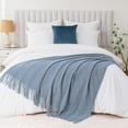 thumbnail image 2 of Battilo Bluish Grey Throw Blanket for Couch,Textured Knit Throws with Tassels,Home Decor,50"x60", 2 of 8