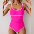 thumbnail image 3 of USSUMA Bestselling Swimsuit Solid Color One Piece Swimsuit Swimwear with Pad Simple Women's Swimsuits for Beach Hot Pink Clearance Sales, 3 of 5