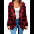 thumbnail image 1 of Chaqueta de Solapa A Cuadros con Abertura Frontal para Mujer, Camisas de Larga para Mujer, Chaquetas Ligeras Informales para Otoño. Rojo L, 1 of 9