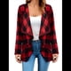 thumbnail image 1 of Chaqueta de Solapa A Cuadros con Abertura Frontal para Mujer, Camisas de Larga para Mujer, Chaquetas Ligeras Informales para Otoño. Rojo L, 1 of 9