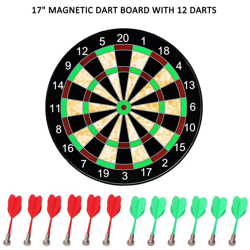 Dart Board, 17" Dart Board with 12 Darts, MultiColor