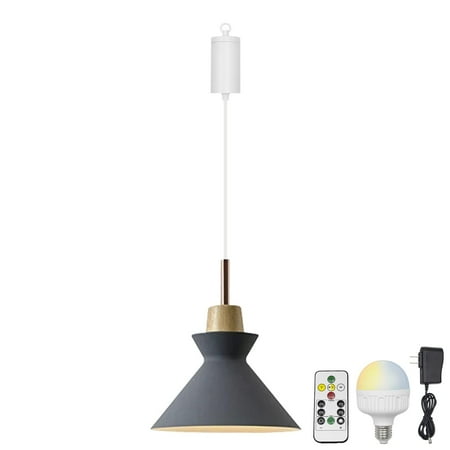 

FSLiving Rechargeable Battery Operated Pendant Light with Sleeve&Round Hook RGB Mode Adjustable Wire Length Hanging Light Grey Metal Shade Modern Dimmable Lamp for Courtyard Countertop - 1 Pack