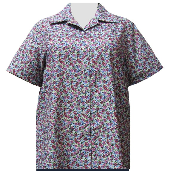 A Personal Touch Women's Plus Size Short Sleeve Button Front Cotton Camp Shirt - Pink Tres Jolie - 1X
