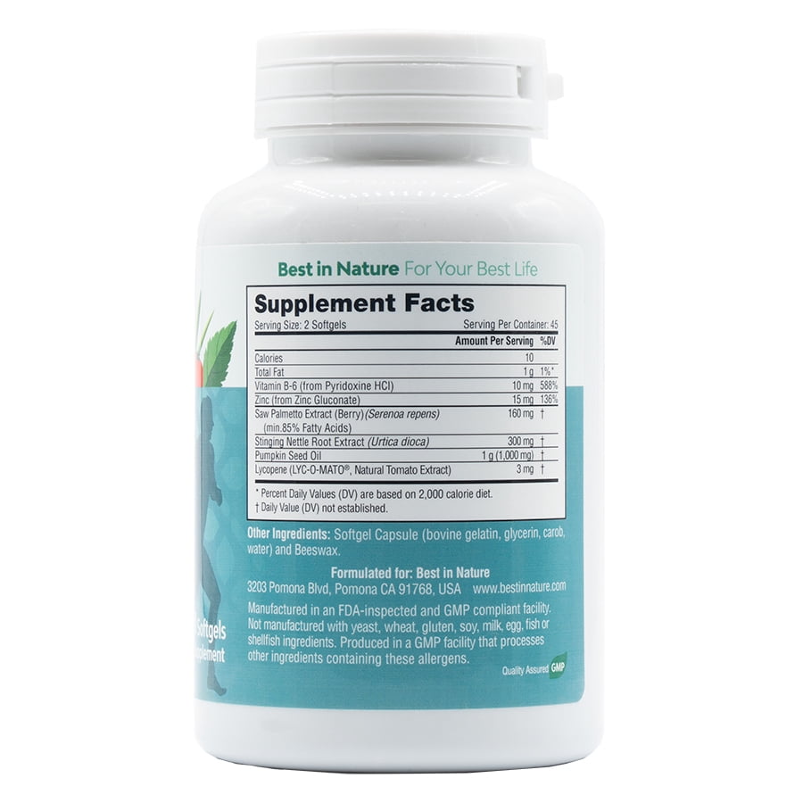 Prostate Support - 90 Softgels with Saw Palmeto, Zinc for Men's Health