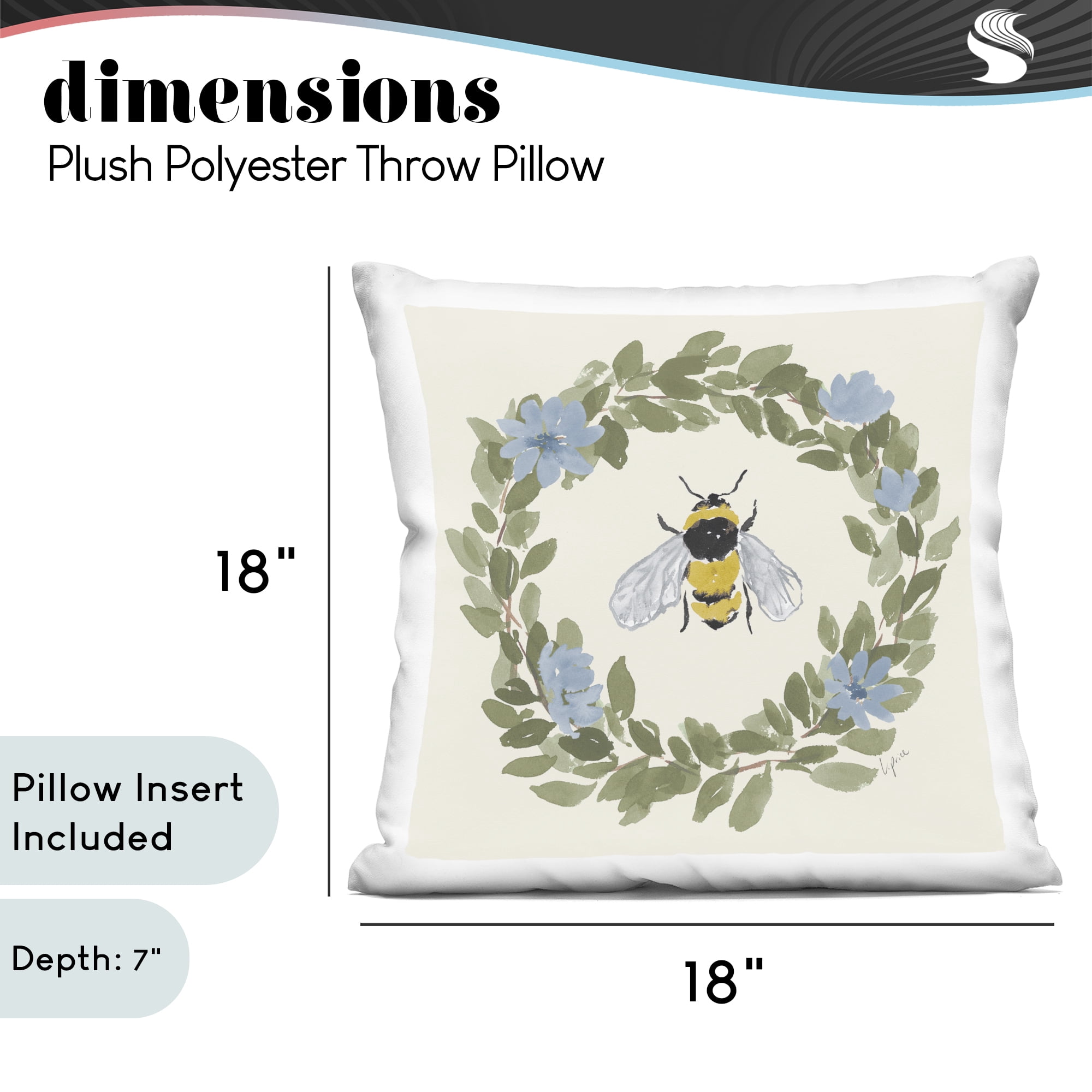 Stupell Industries Honey Bee in Blue Wreath Decorative Printed Throw Pillow, design by Lucille Price