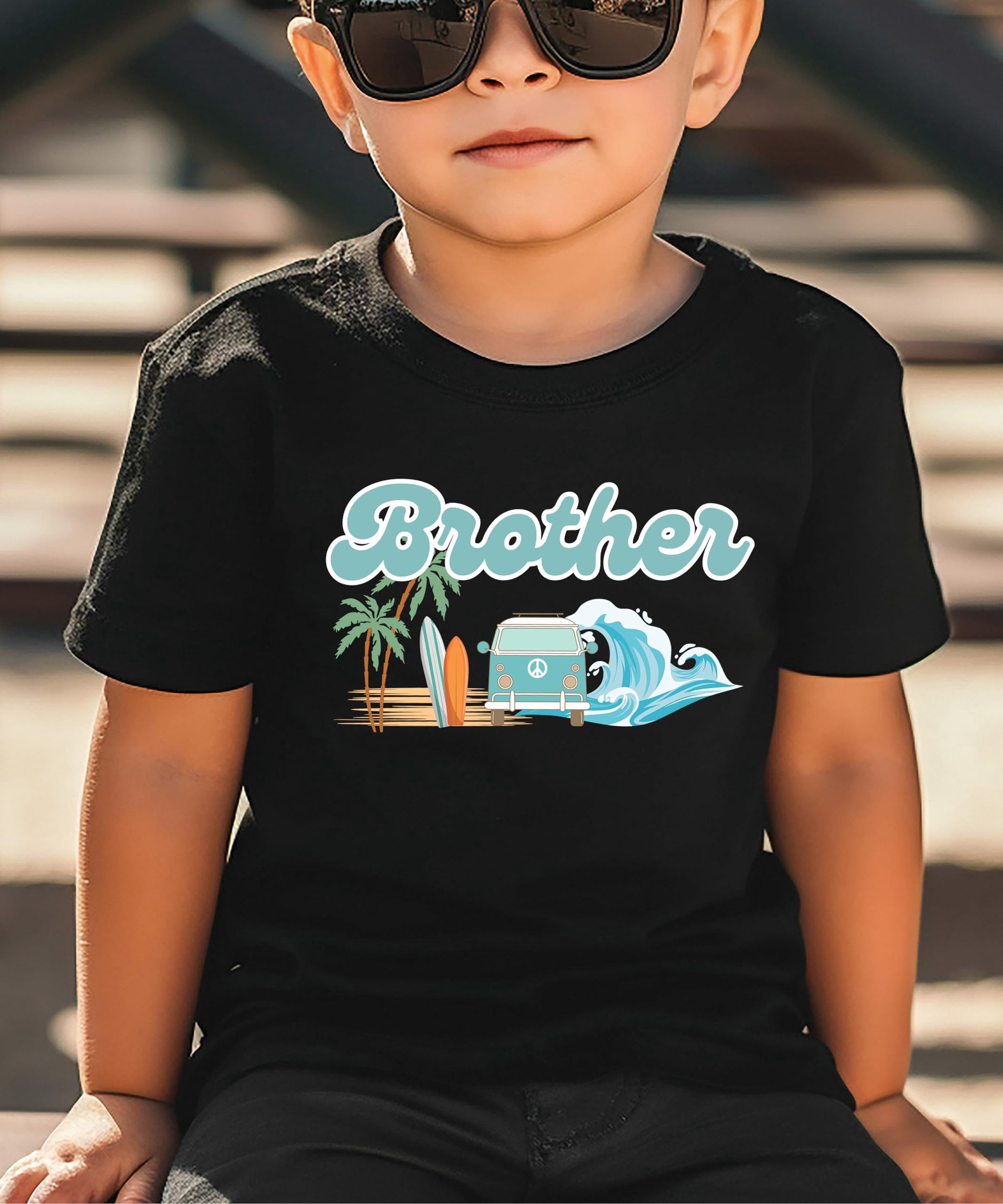 The Big One Surf Theme Matching Family Birthday Shirt for Brother -Sold Individually Black Shirt 12 Months