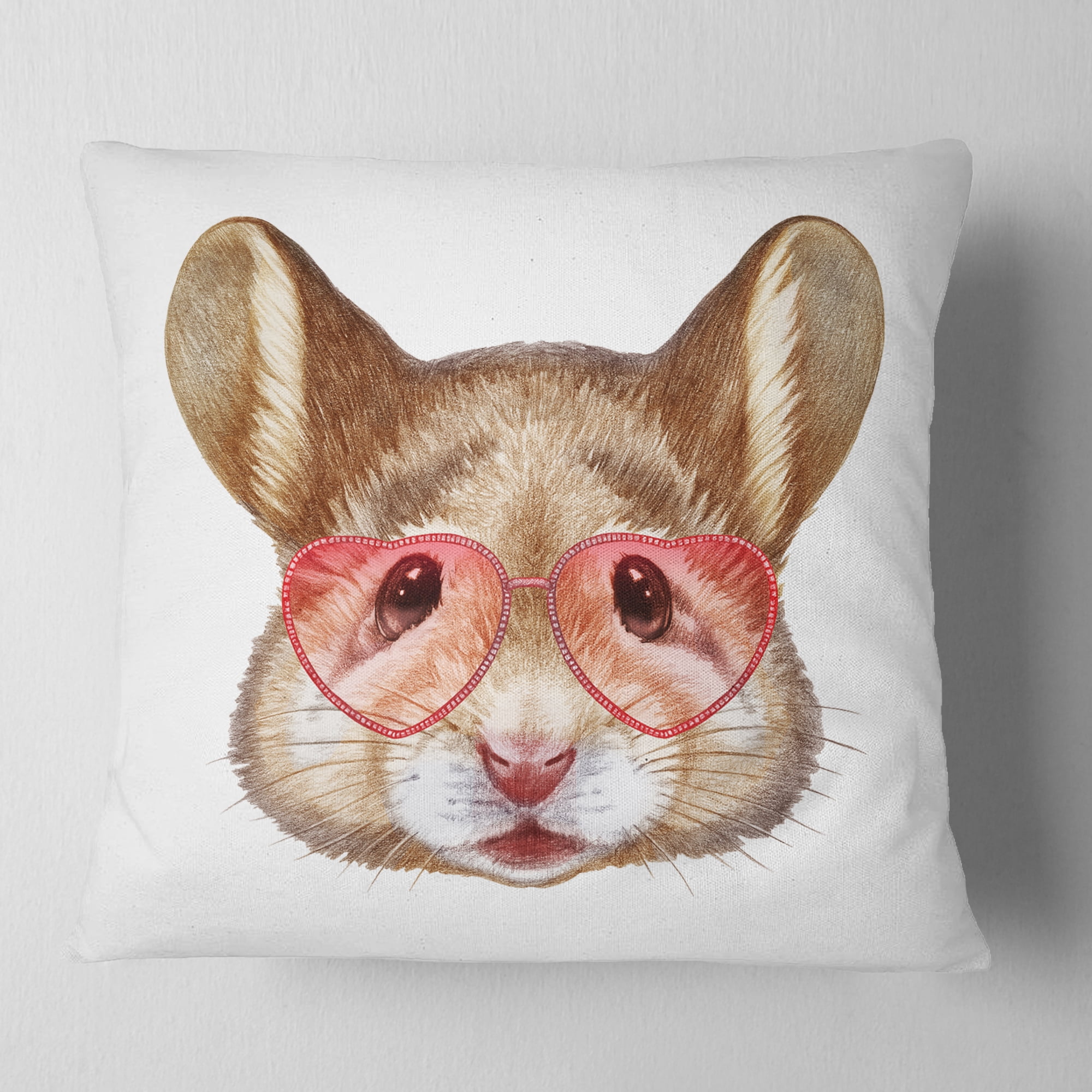 Designart Funny Mouse with Heart Glasses - Animal Throw Pillow - 16x16
