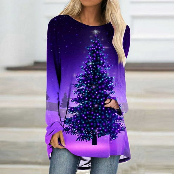 Aloohaidyvio Christmas Hoodies,Christmas Women Tops Casual Long Sleeve Round Neck Loose Blouse