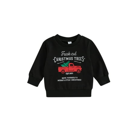 

jaweiwi Toddler Baby Girls Boys Christmas Sweatshirt Long Sleeve Red Truck Print Loose Pullover Tops Size 0 6 12 18 24 M 3 Years