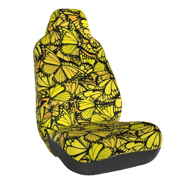 Wukai Yellow Butterflies Full Set Car Seat Covers with Soft Padding Universal Auto Front Seats Protector and Cushion Mat