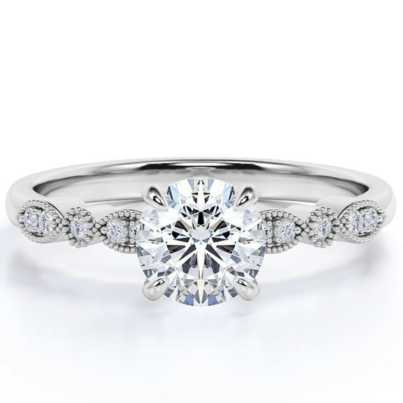 JeenMata 1 Carat Round cut Moissanite Engagement Ring in 18k White Gold Over Silver