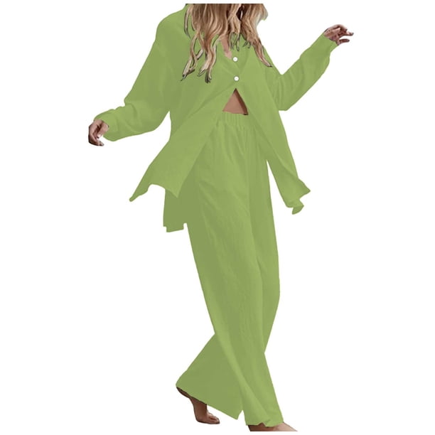 Conjunto de camisa de manga larga con cuello y pantalones con cintura elástica para mujer: elegante conjunto de dos piezas para el trabajo y el uso informal, material Dacron
