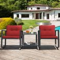 thumbnail image 4 of Gymax 3PCS Rattan Rocking Chair Table Set Patio Furniture Set w/ Burgundy Cushions, 4 of 10