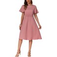 thumbnail image 2 of INSPIRE CHIC Women's Short Cape Sleeve Elastic Waist Round Neck A-Line Casual Pleated Midi Dress XS Pink, 2 of 6