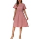 thumbnail image 2 of INSPIRE CHIC Vestido midi casual con mangas cortas en capa, cintura elástica, cuello redondo y plisado en color rosa, talla XS, 2 of 6