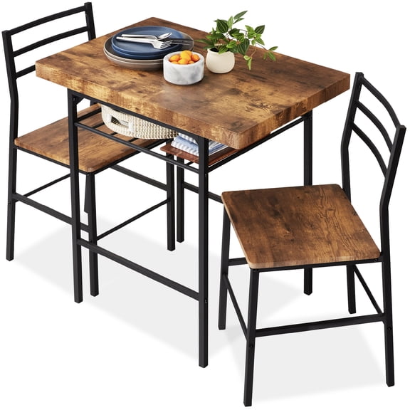 Best Choice Products 3-Piece Modern Dining Set, Square Table & Chairs Set w/ Steel Frame, Storage Rack - Medium Brown/Black
