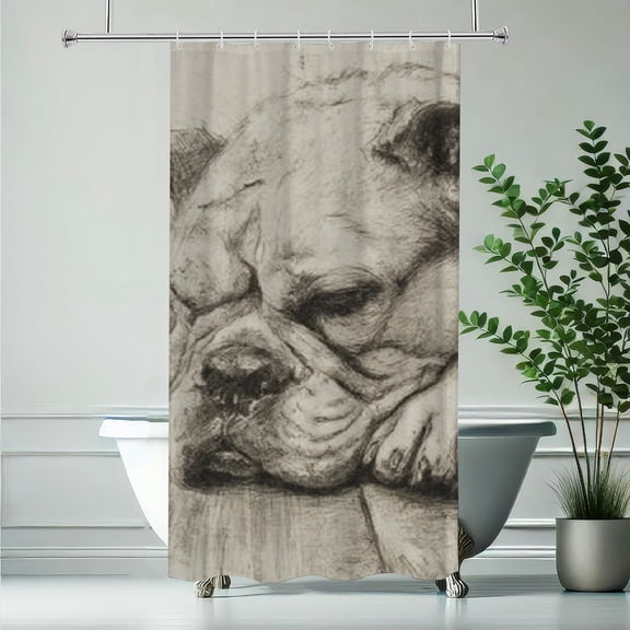 RKSupls Classic Bulldog Sketch Shower Curtain, Valentine's Day Waterproof Shower Curtain with Hooks for Home Bathtub Bathroom  Decor Washable Curtains,90x180cm