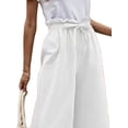 thumbnail image 3 of DYMADE Women Elastic Waist Solid Color Cotton Linen Drawstring Wide Leg Pants Loose Capris, 3 of 4