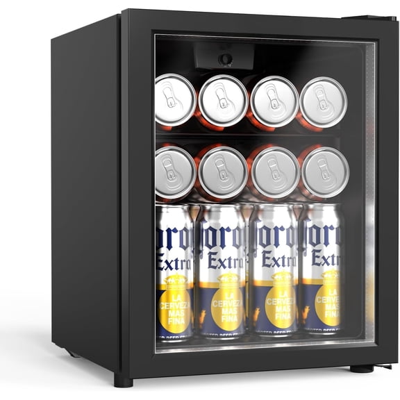 PEXMOR 1 Cu.ft Built-in Beverage Cooler, 46 Can Capacity, Glass Reversible Door & Safety Lock, 43-64°F for Kitchen, Bar, Office