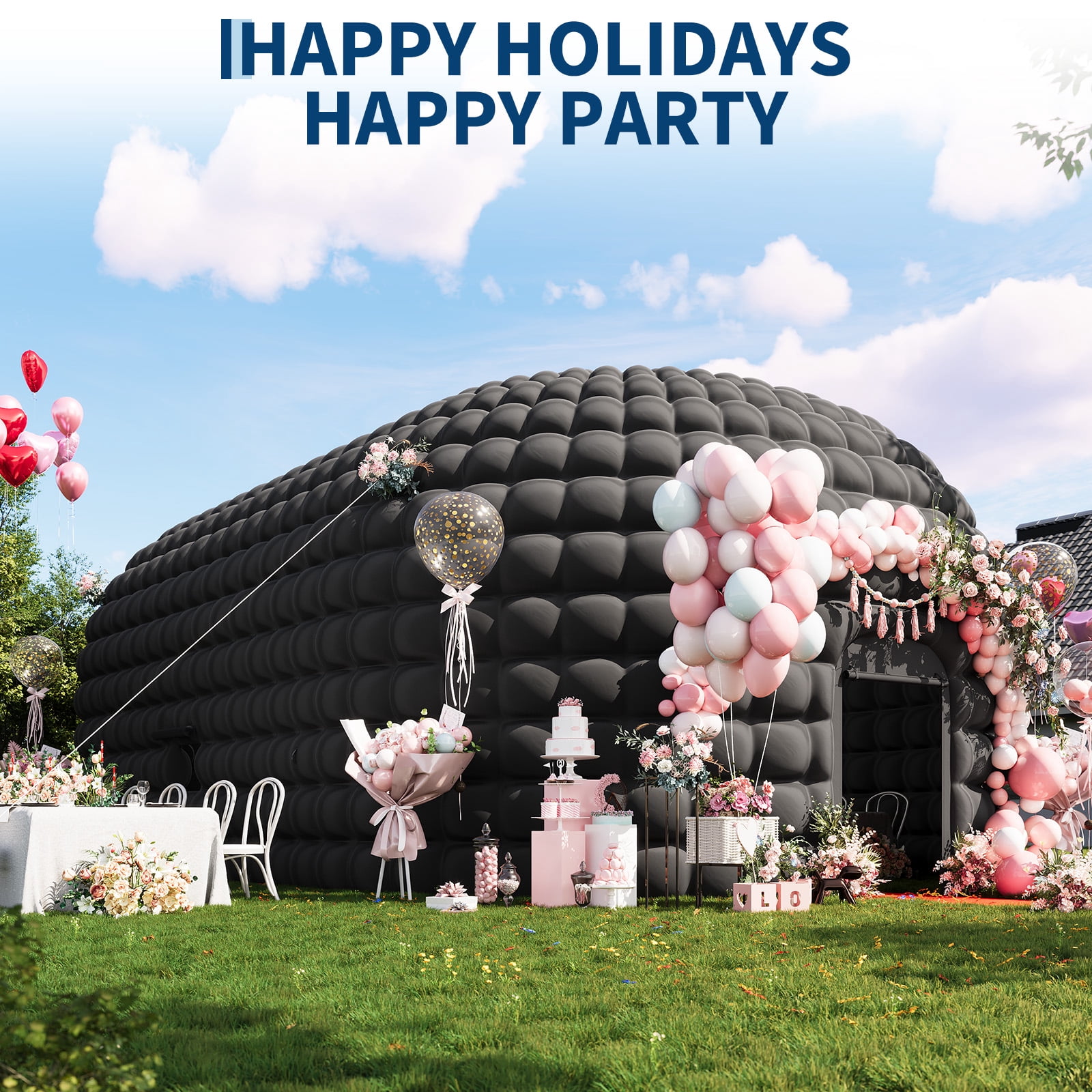 Inflatable Nightclub Party Tent 42x23.2x14.8ft, Portable Blow Up for Birthday, Wedding, Rental, Black