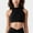 Black, variant on Women's High Neck Scallop Edge Sports Bra with Sleeveless Cut and Stylish Back Detailing for Light Activity - Large, Black