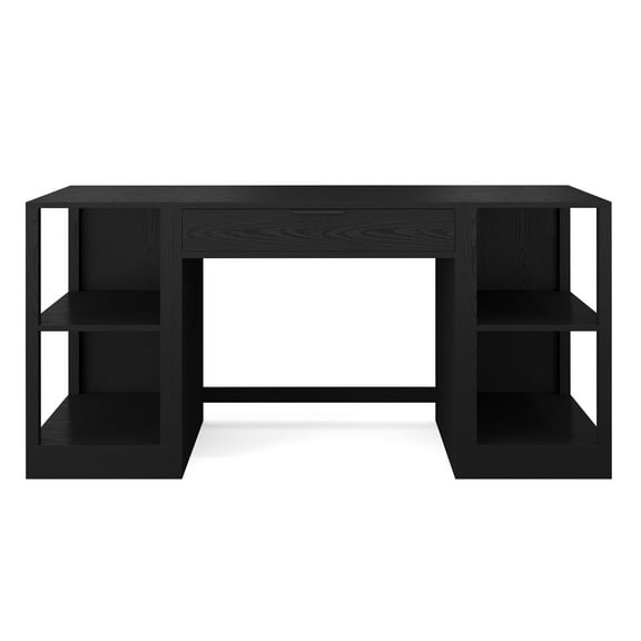 Martha Stewart Home Office Modular Single-Drawer Desk with Dual 2 Tier Shelves in Black with Oil Rubbed Bronze Hardware