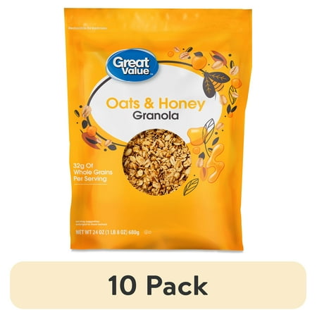 (10 pack) Great Value Oats & Honey Granola, 24 oz