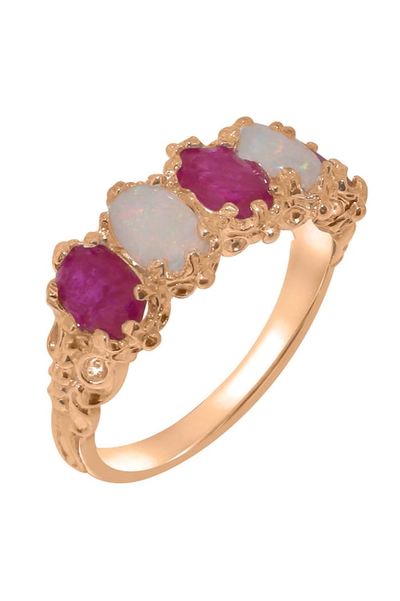 LBG British Made 10k Rose Gold Natural Ruby & Opal Womens Eternity Ring - 33 size options - Size 10