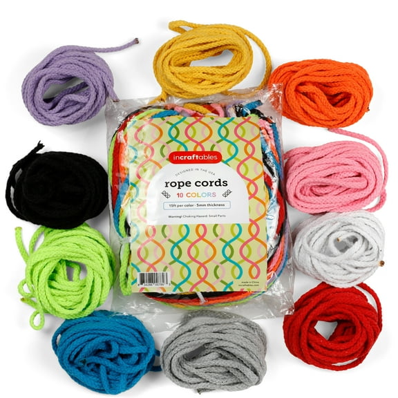 Incraftables 5mm Rope Cord (10 Colors). Best Cotton Macrame Cord (15ft per Color - 3 Strands)