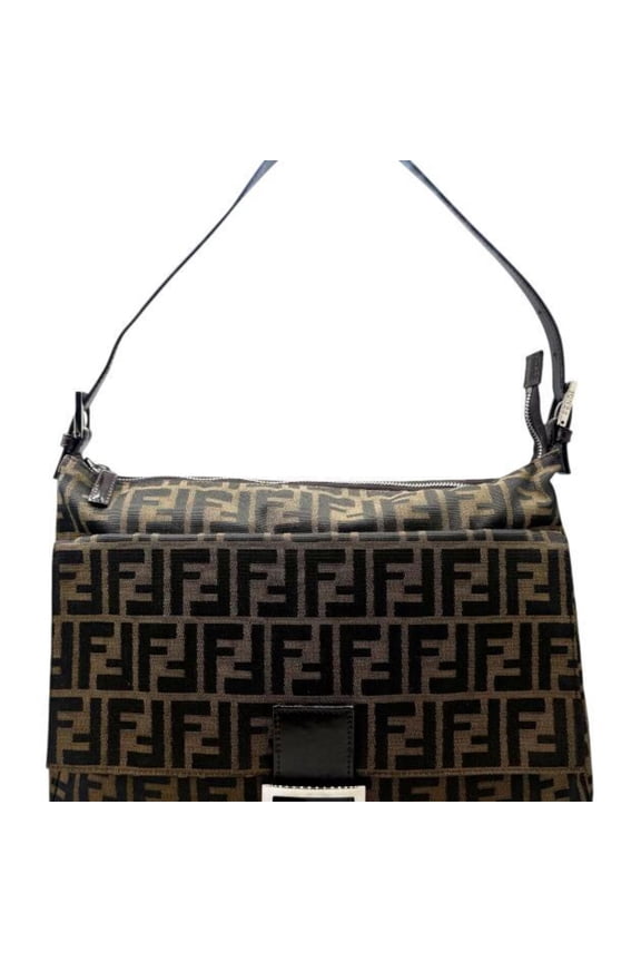 Pre-Owned FENDI Mamma Bucket Large Canvas Leather Brown Zucca Pattern Khaki Handbag for Women