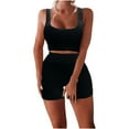 thumbnail image 2 of CheerKidz Women's Summer Ribbed Crop Tank and High Waist Shorts Set Fashion Seamless Design Straight Pants Outfits Set for Yoga and Casual Activities, 2 of 5