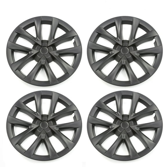 Ikon Motorsports, Wheel Hubcaps Rim Cover Compatible With 2017-2023 Tesla Model 3 Matte Black Model S Plaid Style ABS Plastic 18'' Hub Caps Hubcap Wheel Cover Rim Skin Covers 4PCS Replacement