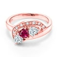 thumbnail image 2 of Gem Stone King 18K Rose Gold Plated Silver Red Created Ruby White Moissanite and White Created Sapphire Engagement Ring for Women (0.82 Cttw, Gemstone July Birthstone, Heart Shape 4MM, Size 8), 2 of 4