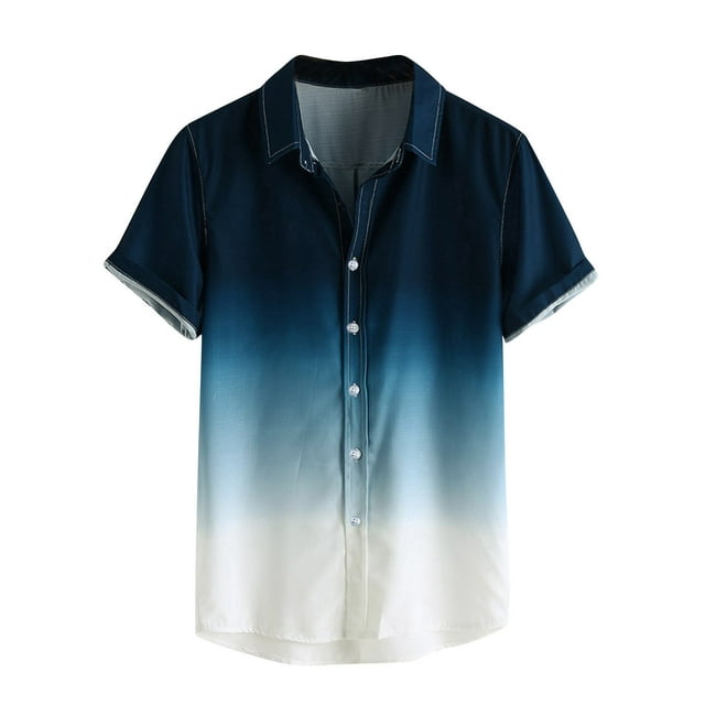 FAIWAD Men's Gradient Shirts Short Sleeve Button Down Lapel Tops Summer Casual Lightweight Breathable Shirts
