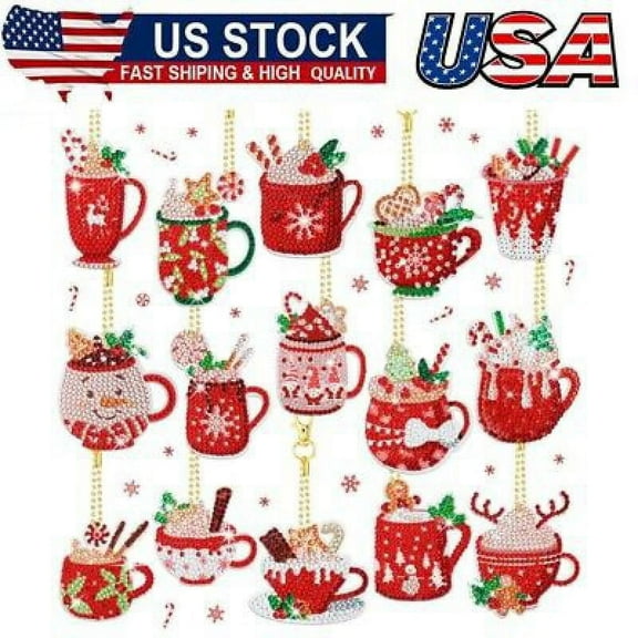 15Pcs Christmas Diamond Art Ornaments 5D DIY Keychain for Kids DIY Crafts Family