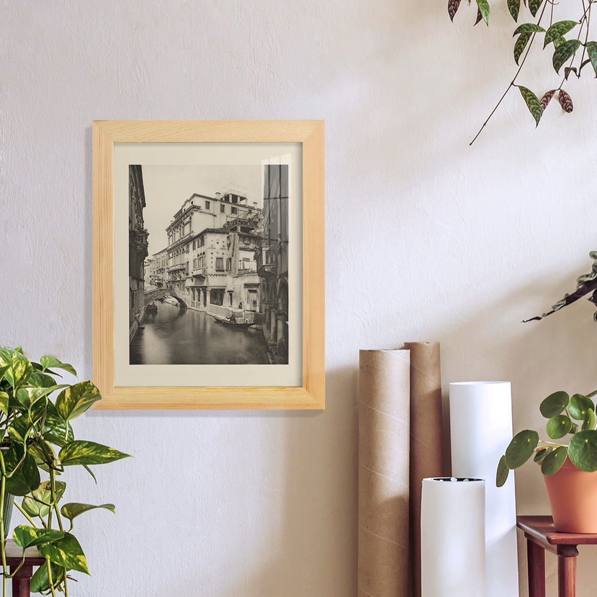 Vintage Views of Venice VI - Framed Print w/glass - Natural Wood