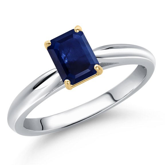 Gem Stone King 10K Two Tone Gold Blue Sapphire Engagement Ring for Women | 0.62 Cttw | Octagon 6X4MM | Gemstone September Birthstone | Size 7