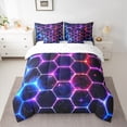 thumbnail image 2 of jejeloiu Neon Honeycomb Hexagon 7-Piece Twin Bedding Sets,Modern Geometric Abstract Bedding Comforter Set,Gradient Pink Blue Black Sheet Sets For Adults,Super Cozy Room Decor Reversible, 2 of 8