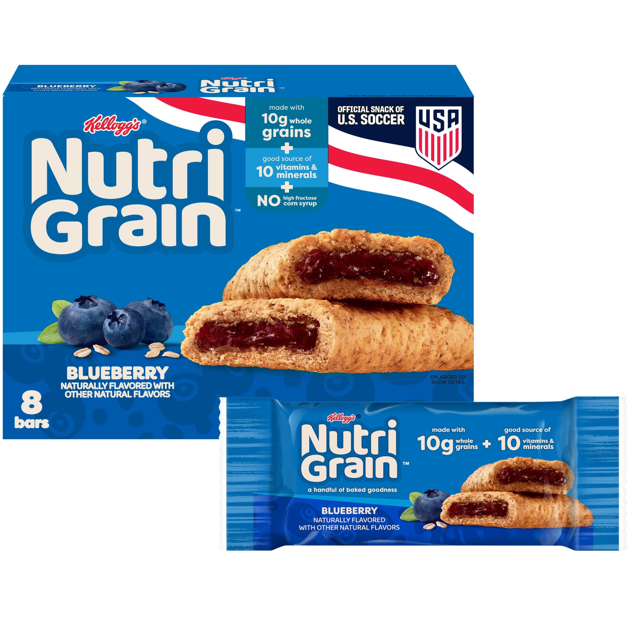 (3 pack) Nutri-Grain Breakfast Bars, Made with 10g Whole Grains, Snack Bars, Blueberry, 10.4oz Box (8 Count)