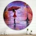 thumbnail image 2 of Designart 'The Girl With The Umbrella Walking In The Rain I' French Country Circle Metal Wall Art 29x29 - Disc of 29, 2 of 5