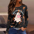 thumbnail image 2 of Womens Long Length Sleeve Tops Loose Spooky Witch Graphic T Shirts Funny Retro Graphic Tops, 2 of 6