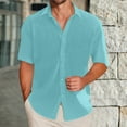 thumbnail image 2 of Inglocry Men's Casual Button Down Shirts Short Sleeve Textured Summer Beach Shirt Habit Shirts For Men Short Sleeve Blue L, 2 of 5