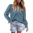 thumbnail image 1 of Blusa de Encaje Calada para Mujer PRETTYGARDEN Azul Niebla Talla M, 1 of 7