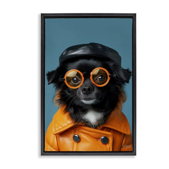 Stupell Industries Trendy Fashion Dog Animals & Insects Painting Black Floater Framed Canvas Art Print Wall Art, 17 x 25
