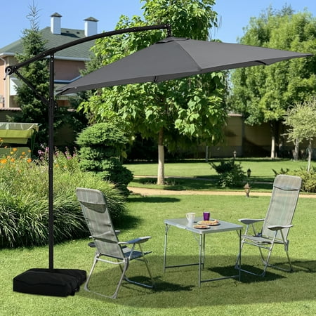 Autlaycil 10 ft Cantilever Offset Outdoor Patio Umbrella with Base Stand Rotate and Tilt  Gray