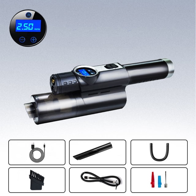 Weloille 4-in-1 Car Vacuum Cleaner High Power, Tire Inflator Portable Car Vacuum with Digital Tire Pressure Gauge LCD Display and LED Light, Essential Car Accessories for Men Women